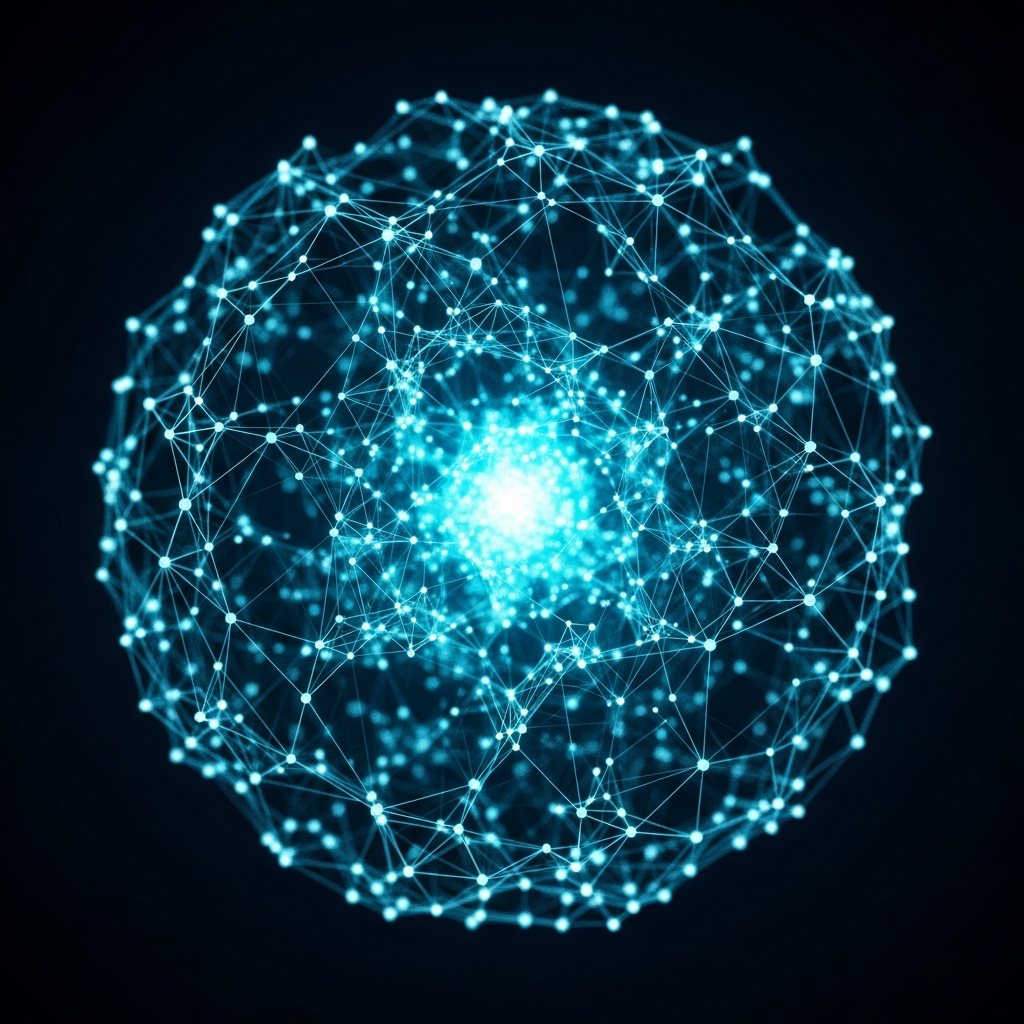 An abstract 3D mesh of connected nodes representing a full-stack IoT network
